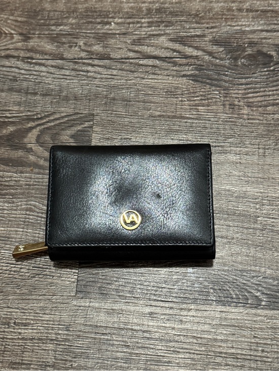 Valentina Handbags - Valentina Black Leather Compact Wallet with Gold Accent